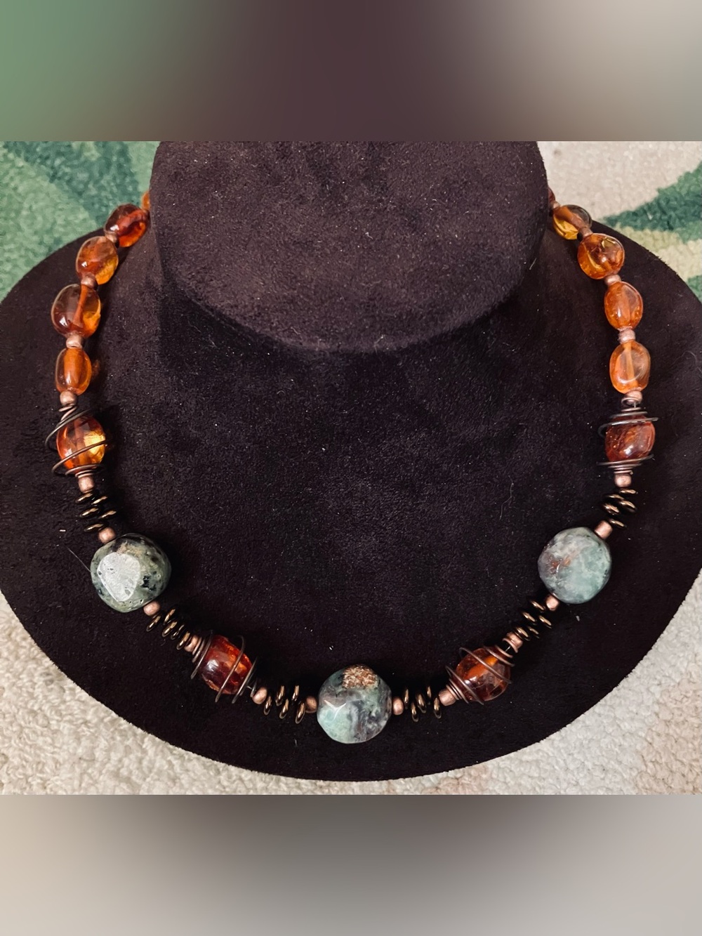 One of a Kind Handmade Chunky Amber and Agate Necklace EUC